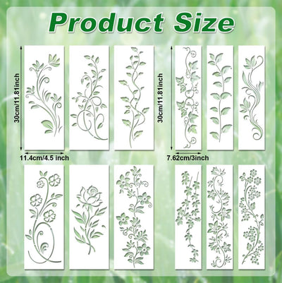 12 Plantillas Vid Flores Reutilizables Pared Madera Tela