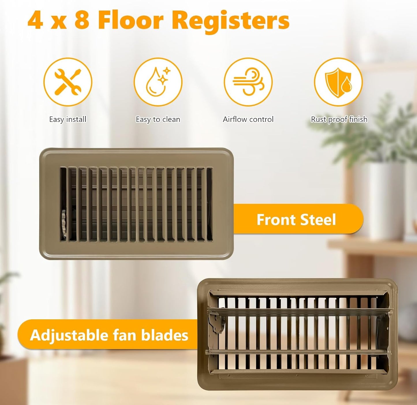 4 Rejillas Ventilación 4x8pulg Ajustables Piso Hogar