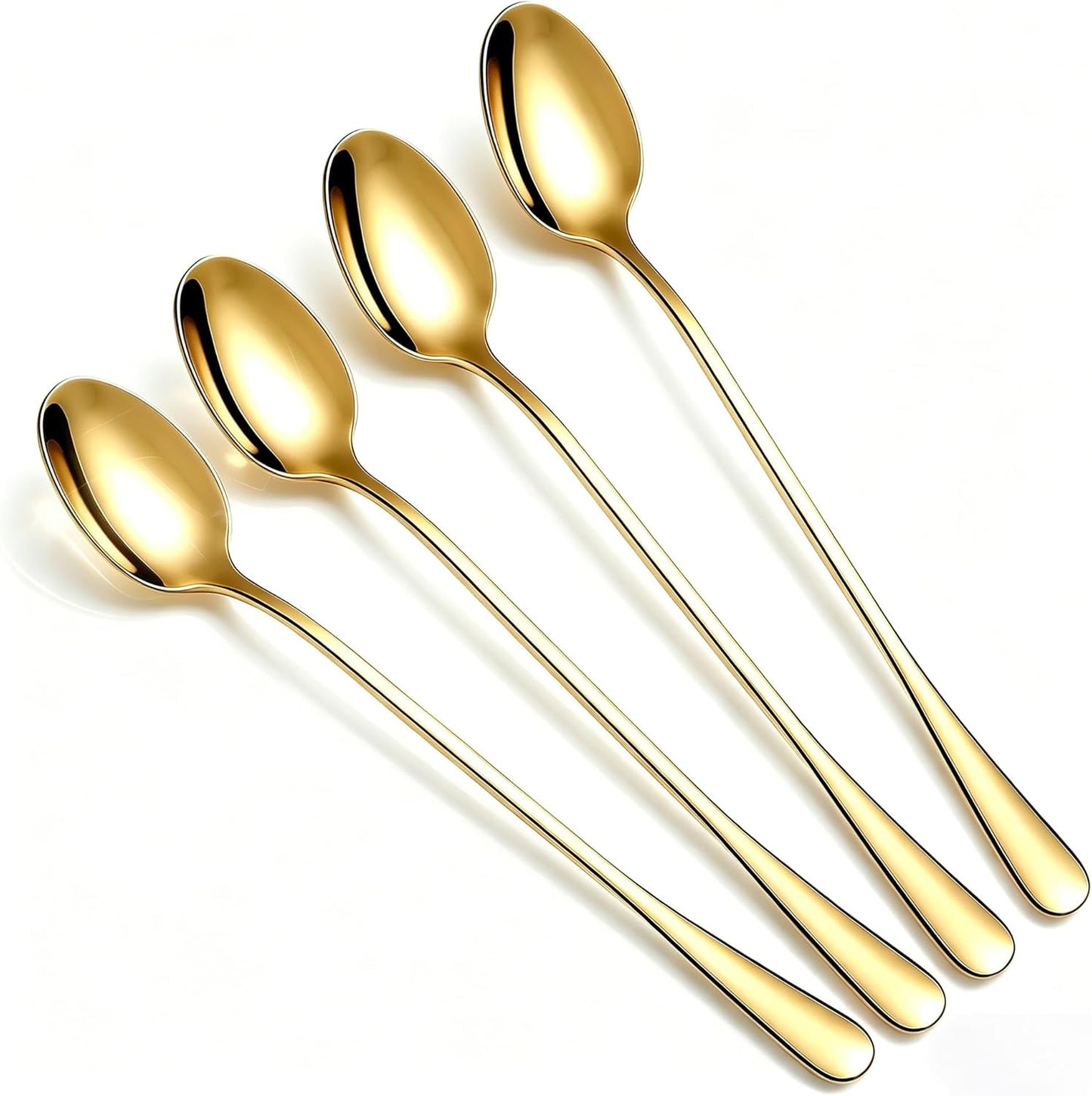 Set 4 cucharas té helado acero inox 7.7pulg doradas