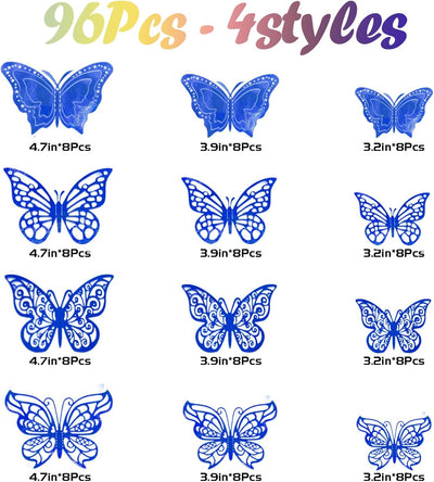 96 Pzas Decoraciones Mariposa 3 Tamaños 4 Estilos 3D