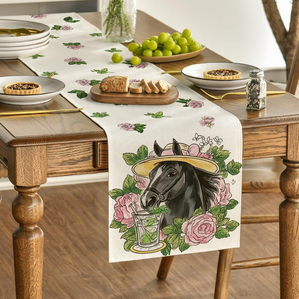 Camino de mesa Kentucky con rosas y menta para decoración del hogar 13x72