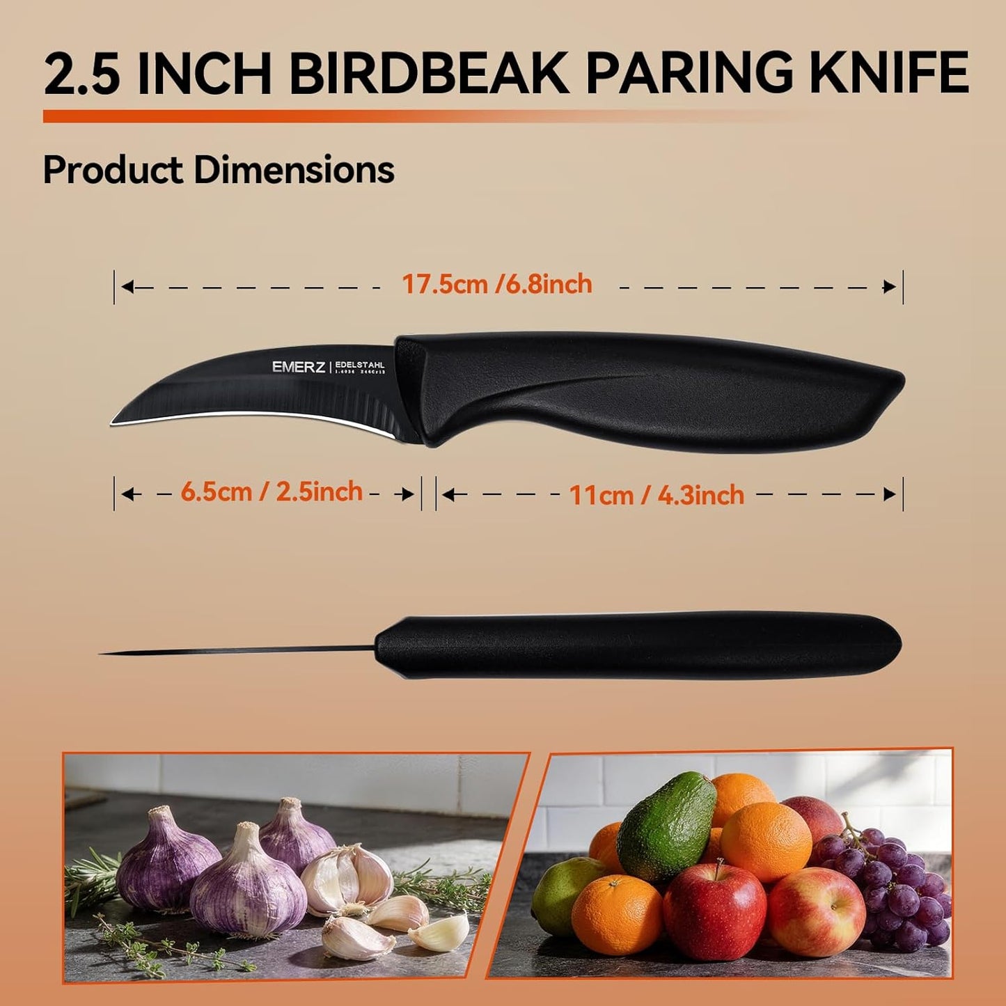 Juego de cuchillos de pelar Bird Beak con acero inoxidable y asas resistentes