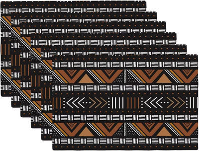 Juego de 6 manteles individuales africanos geométricos de lino lavables