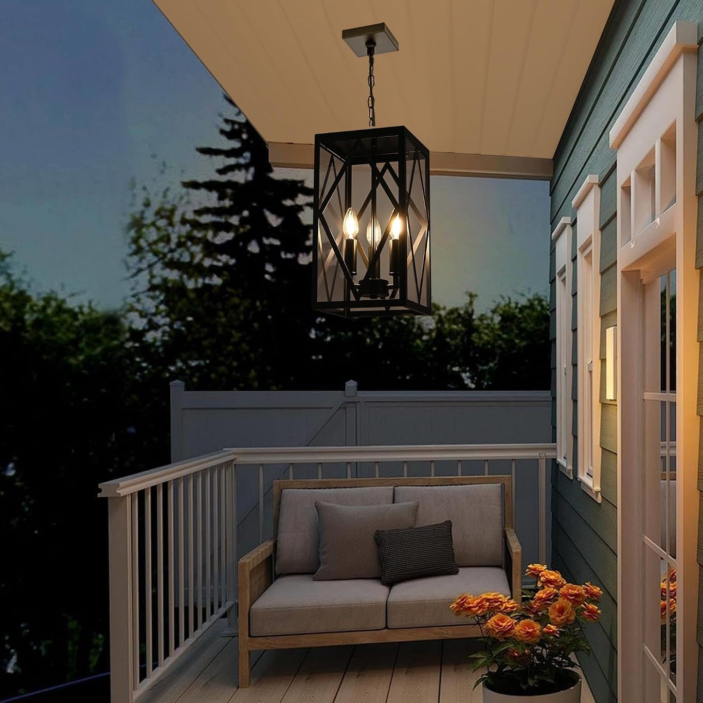 Lámpara colgante exterior 3 luces estilo granja bronce 15.7pulg