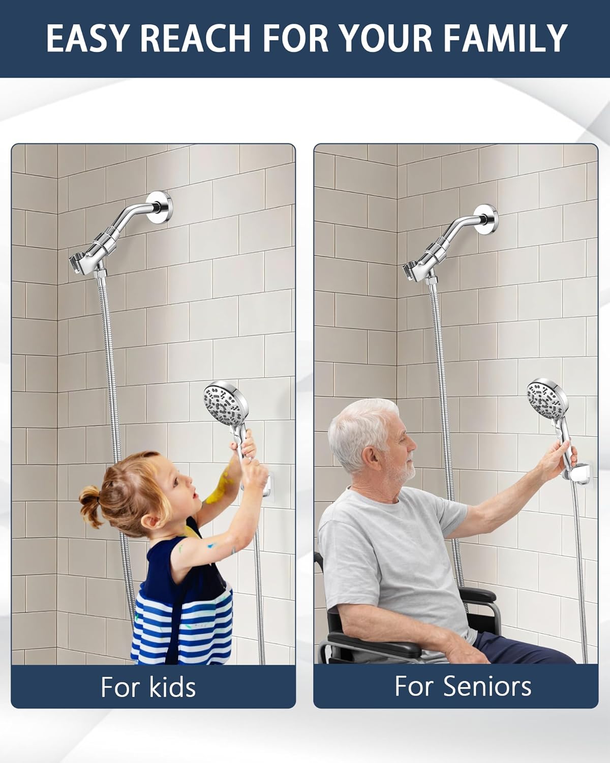 Soporte ducha manual ajustable pared adhesivo cromado