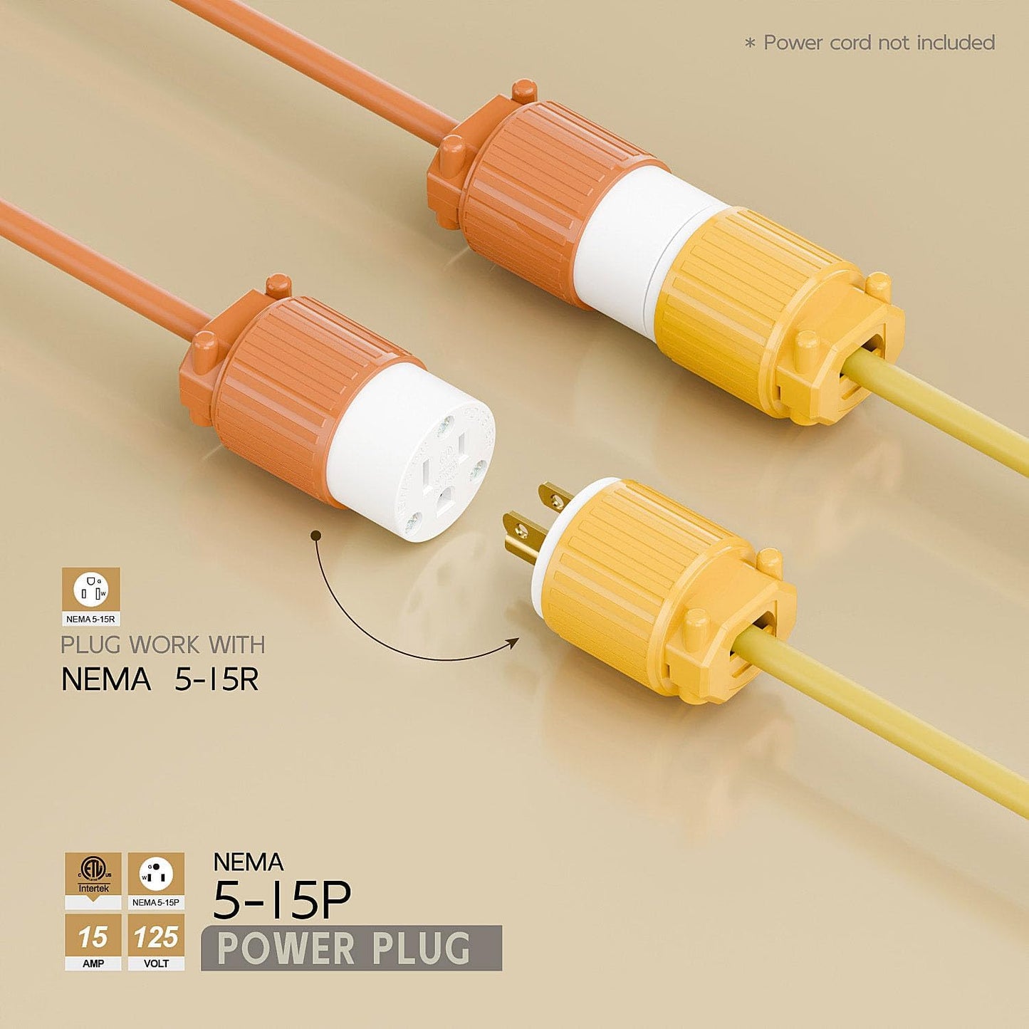 Tomacorriente Nema 5-15P 15A 125V ETL Clase Industrial