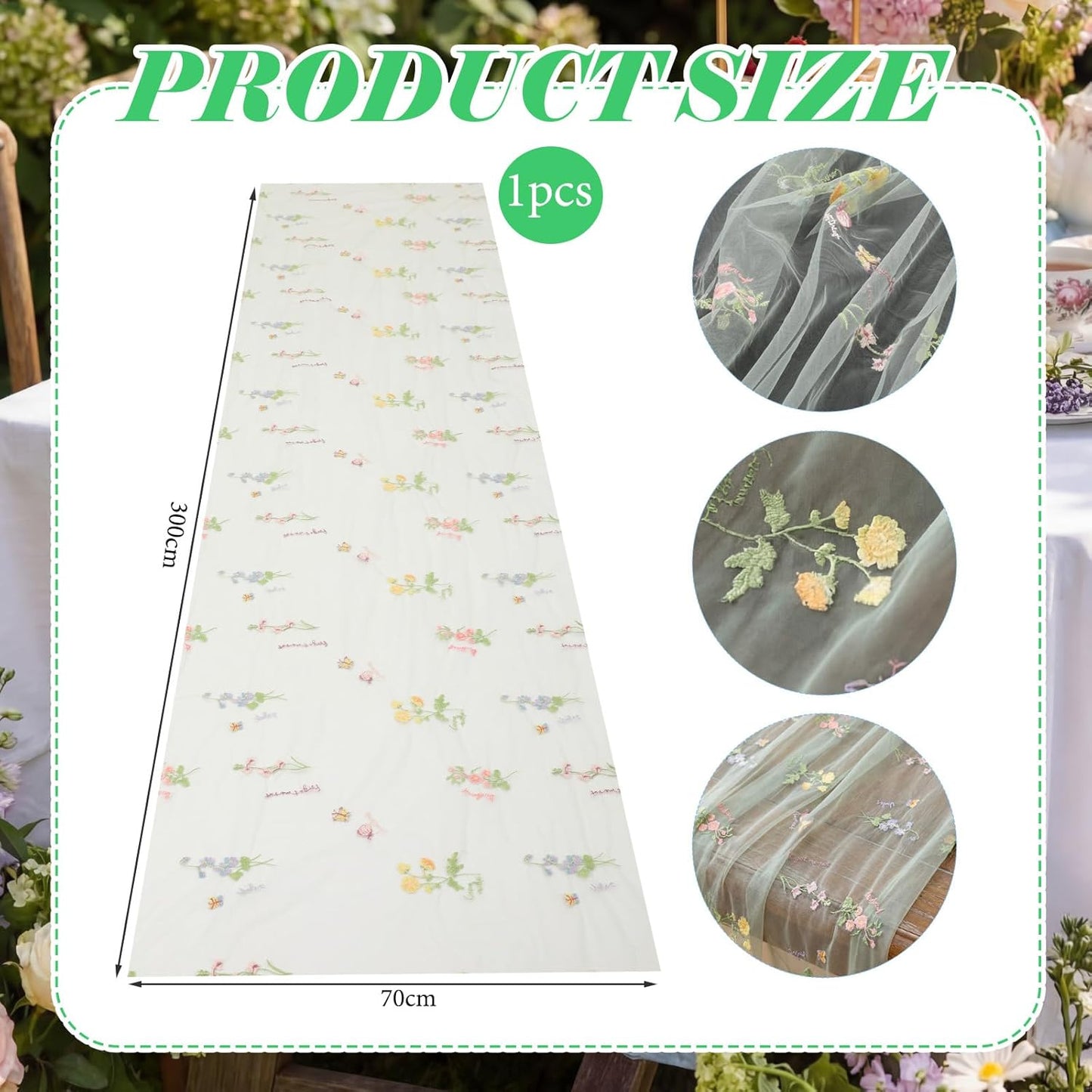Camino de mesa de flores verdes 9.8 pies tela tul decoracion bodas fiestas