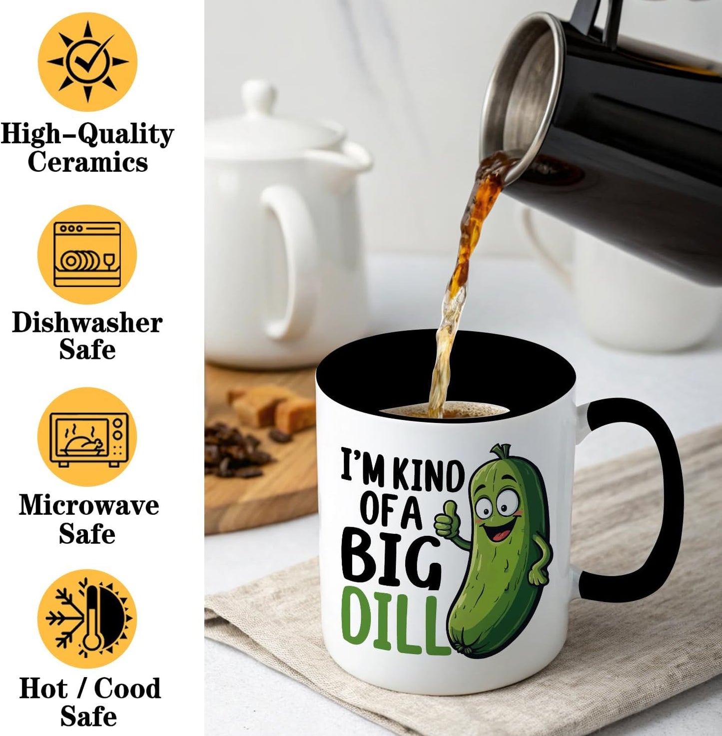 Taza de café con pepinillos "I Kind of A Big Dill" 11 oz cerámica negro