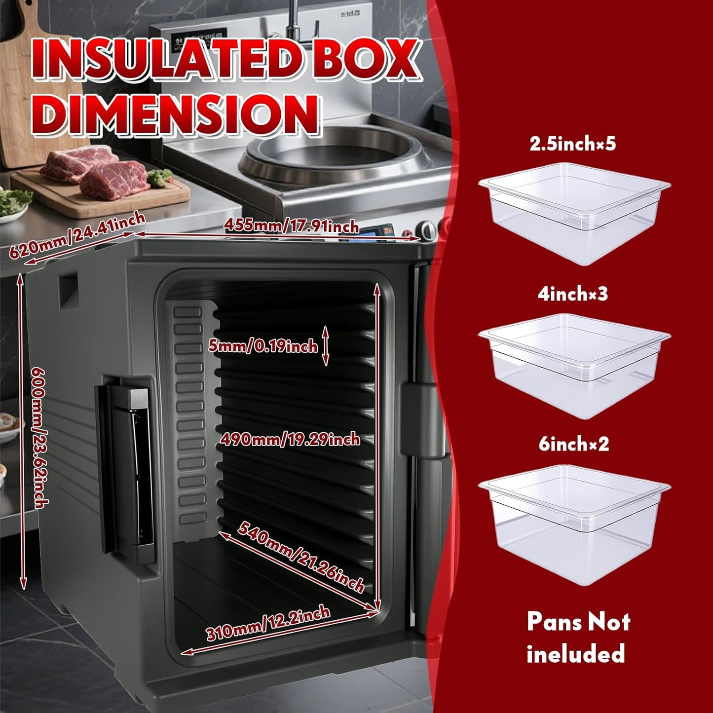 Caja Caliente Aislada 95qt Apilable Capacidad 6 Sartenes