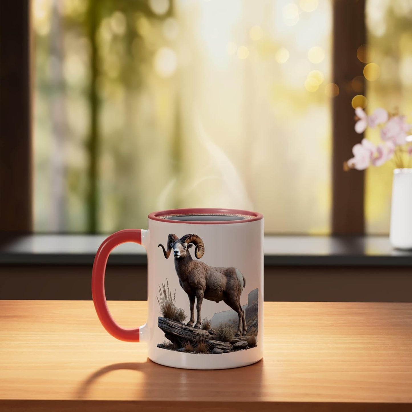 Taza Cerámica Estilo Cabra Montés Rojo/Blanco