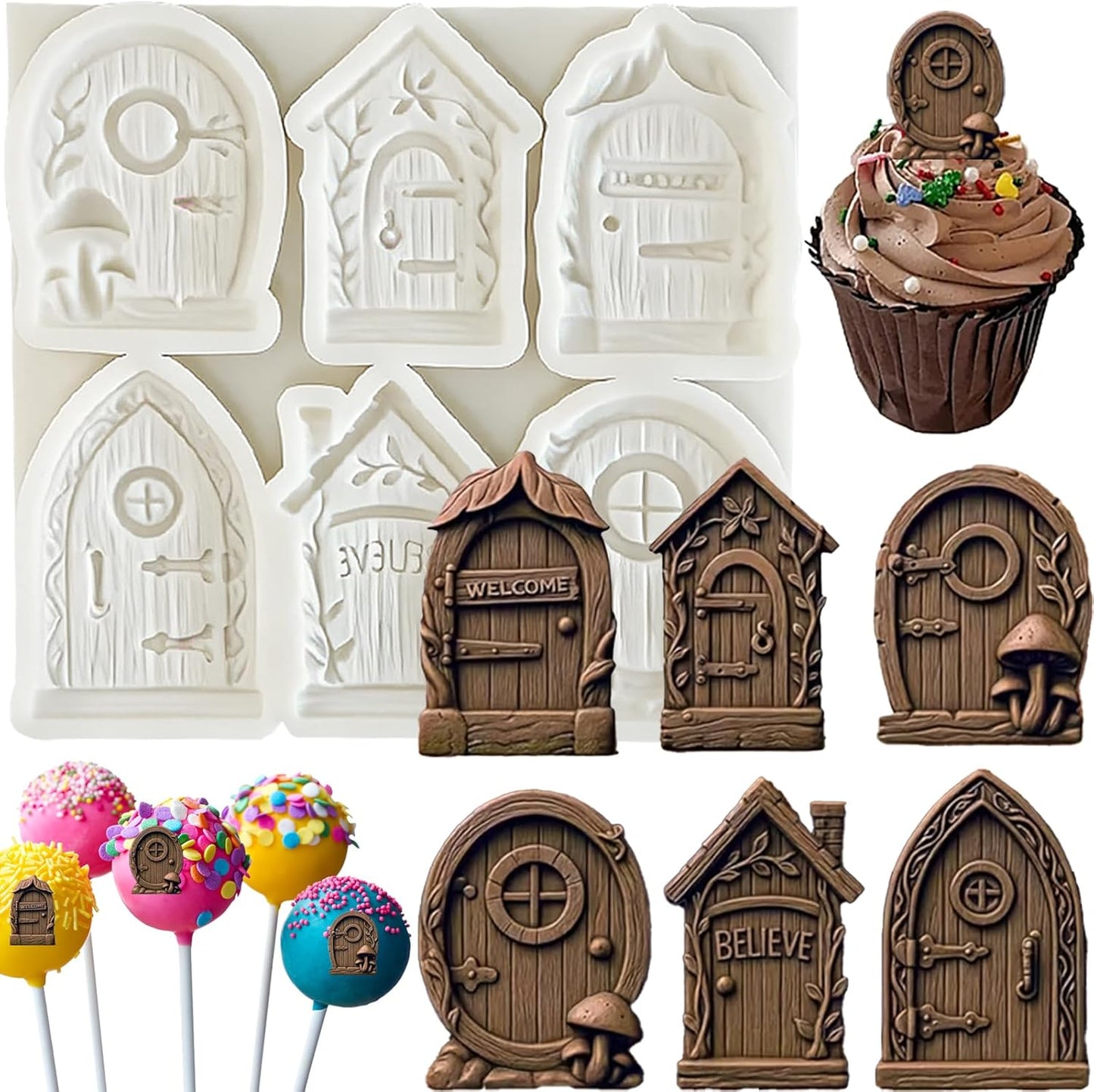 Molde silicona puerta hadas decoración pasteles y cupcakes