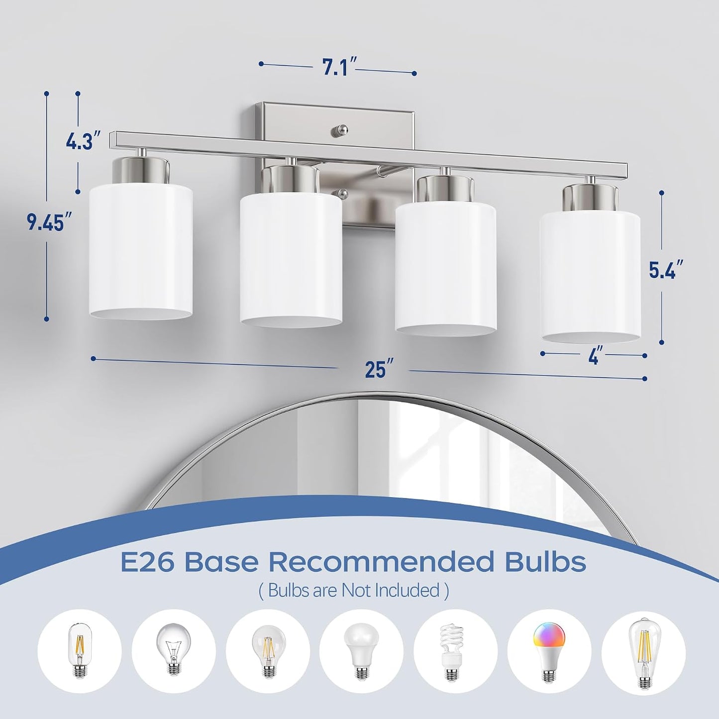 Lámpara baño níquel cepillado 4 luces aplique dormitorio