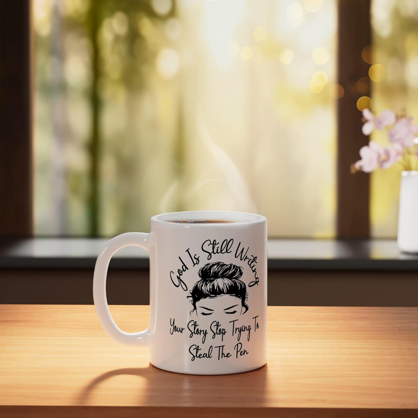 Taza cerámica God Is Still Writing Your Story Deja de intentar robar el lápiz