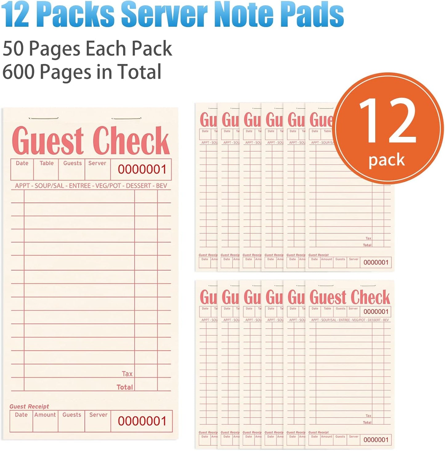 Libros de cheques de invitados para servidores paquete de 12 600 hojas papel natural