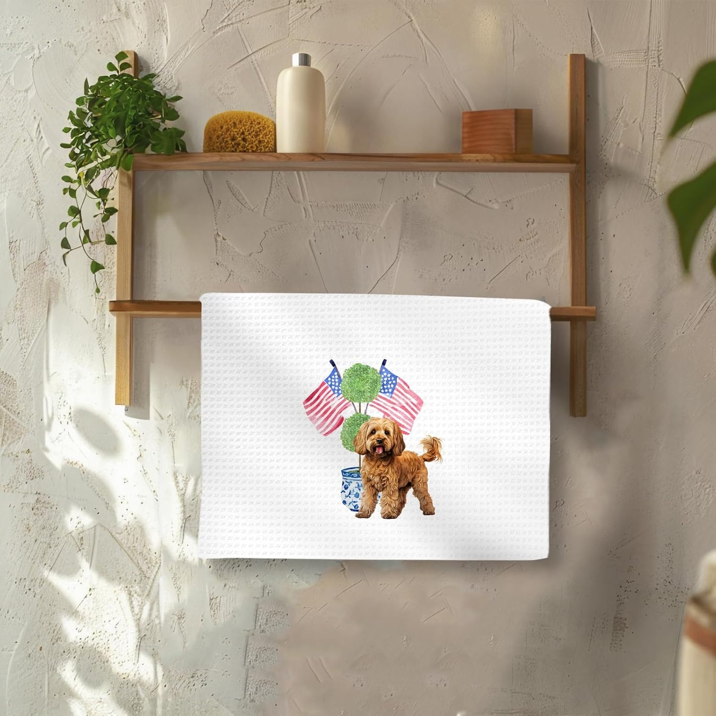 Toalla perro diseño bandera estadounidense Cavapoo