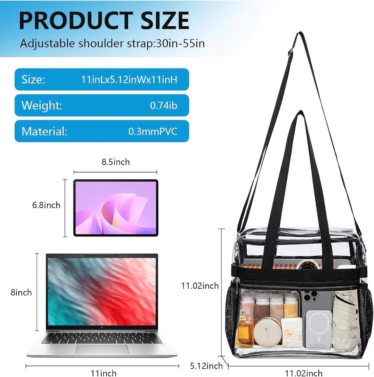 Bolsa PVC transparente cruzada impermeable correa ajustable