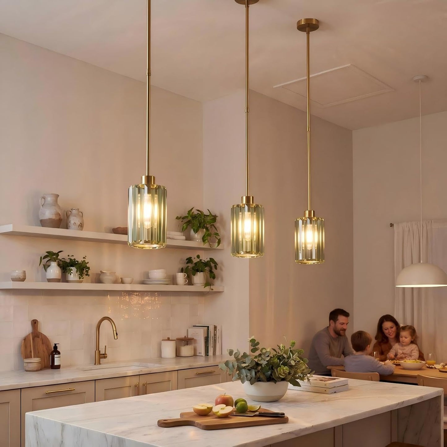 2 Lámparas colgantes vidrio estriado verde oliva E26 cocina comedor