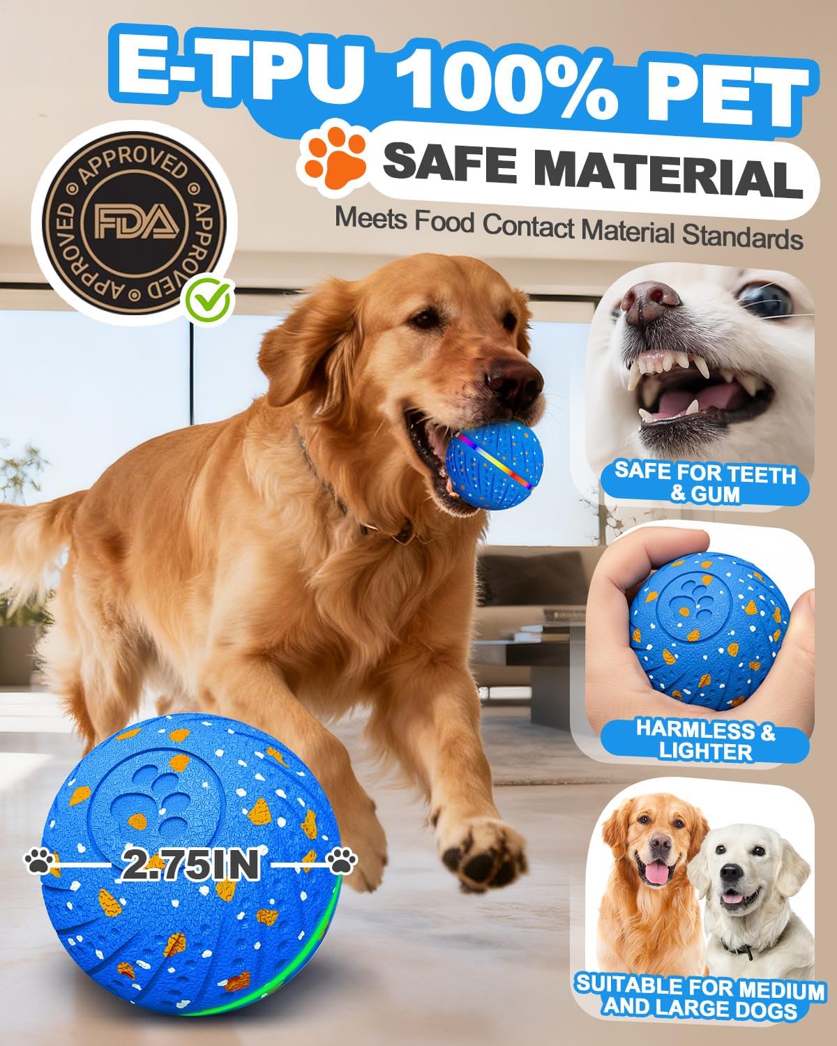 Bolas interactivas para perros con luces IPX7 impermeable