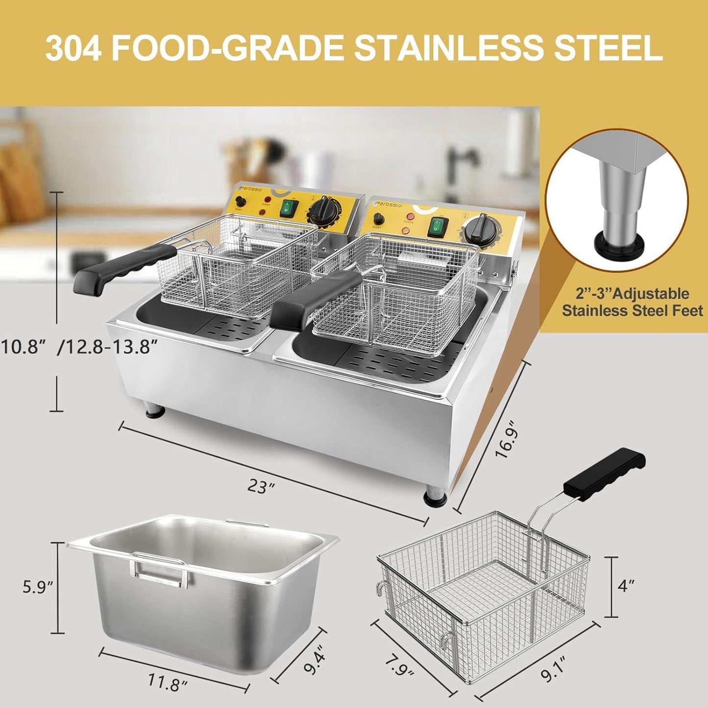 Set 3 Chafer Acero Inox 8qt con Fritadora 21.1qt 3500W