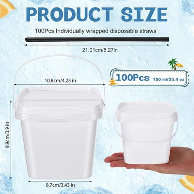 Pack 100 Botellas Plástico 25.4oz para Cocteles con Tapón y Popote