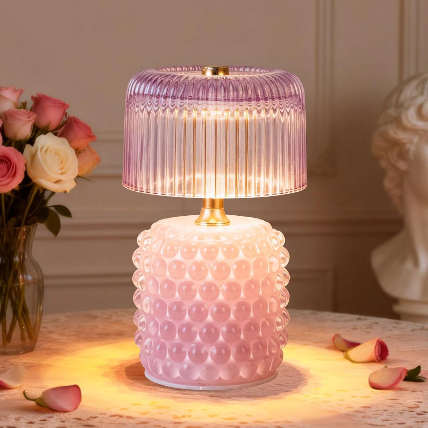 Lámpara mesa cristal inalámbrica con temporizador decoración hogar