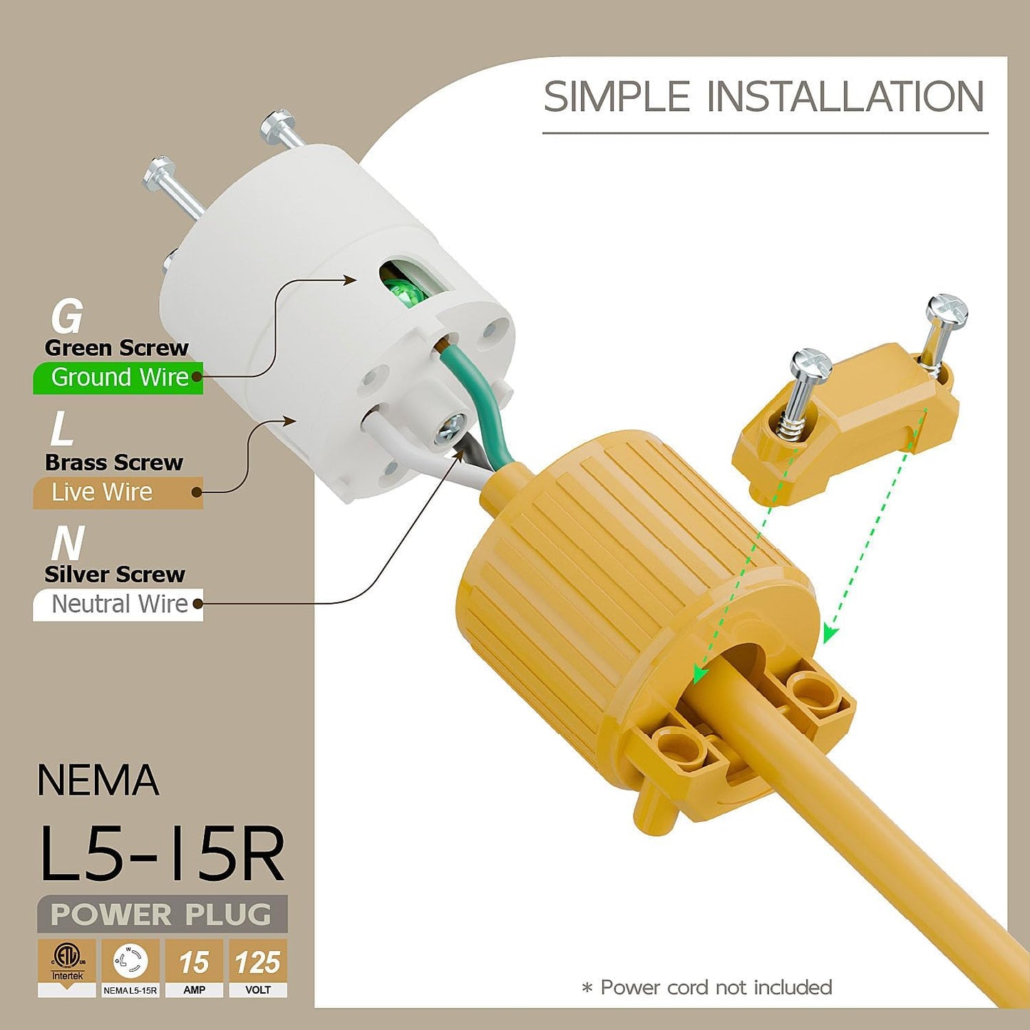 Conector NEMA L5-15R 15A/125V bloqueo giratorio industrial
