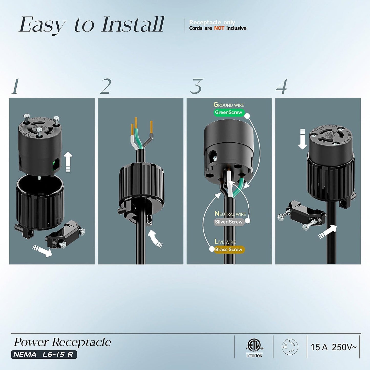 Enchufe L6-15R 15A 250V grado industrial negro