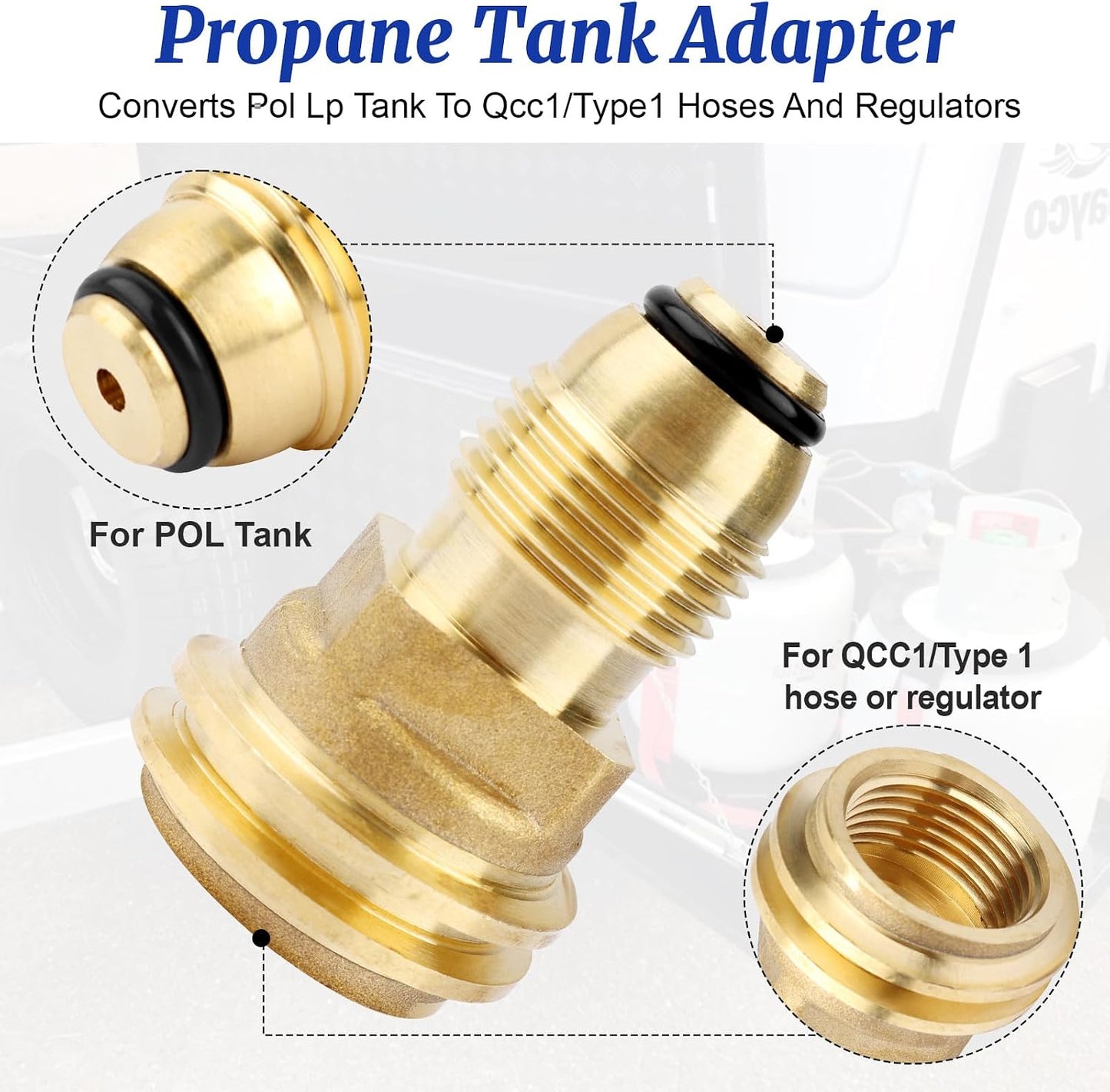 Adaptador propano latón válvula POL a manguera QCC1 tipo 1 2 pzas