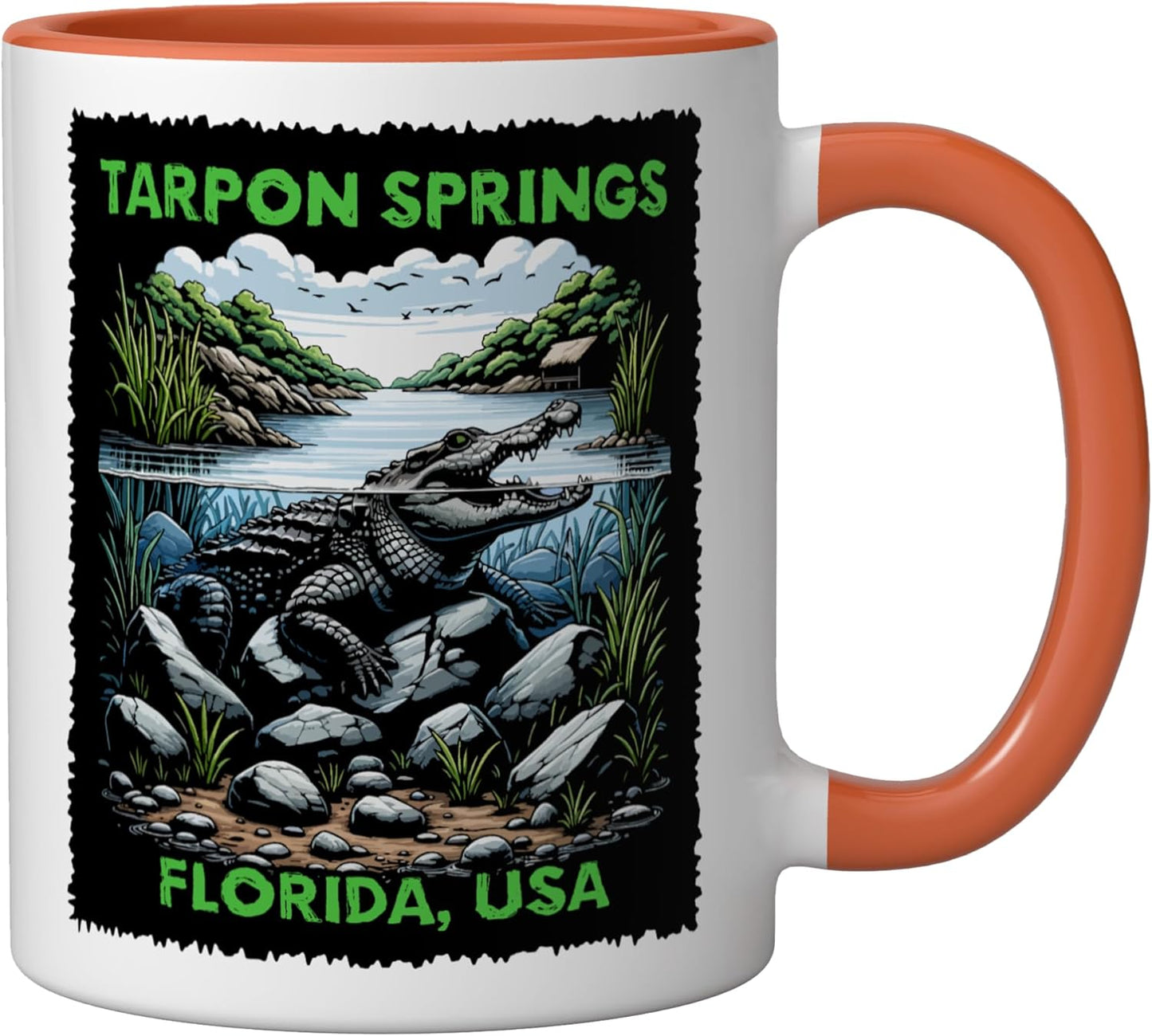 Taza de cerámica Tarpon Springs Florida color naranja/blanco