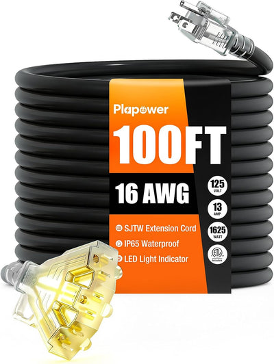 Cable extensión exterior 16/3 100ft con luz múltiples salidas 13A