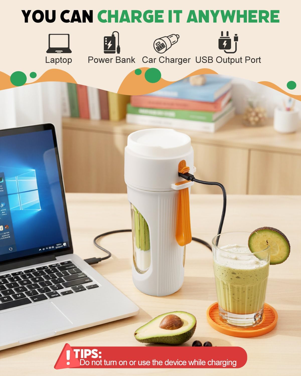 Batidora portátil sin BPA 15oz recargable fácil de limpiar