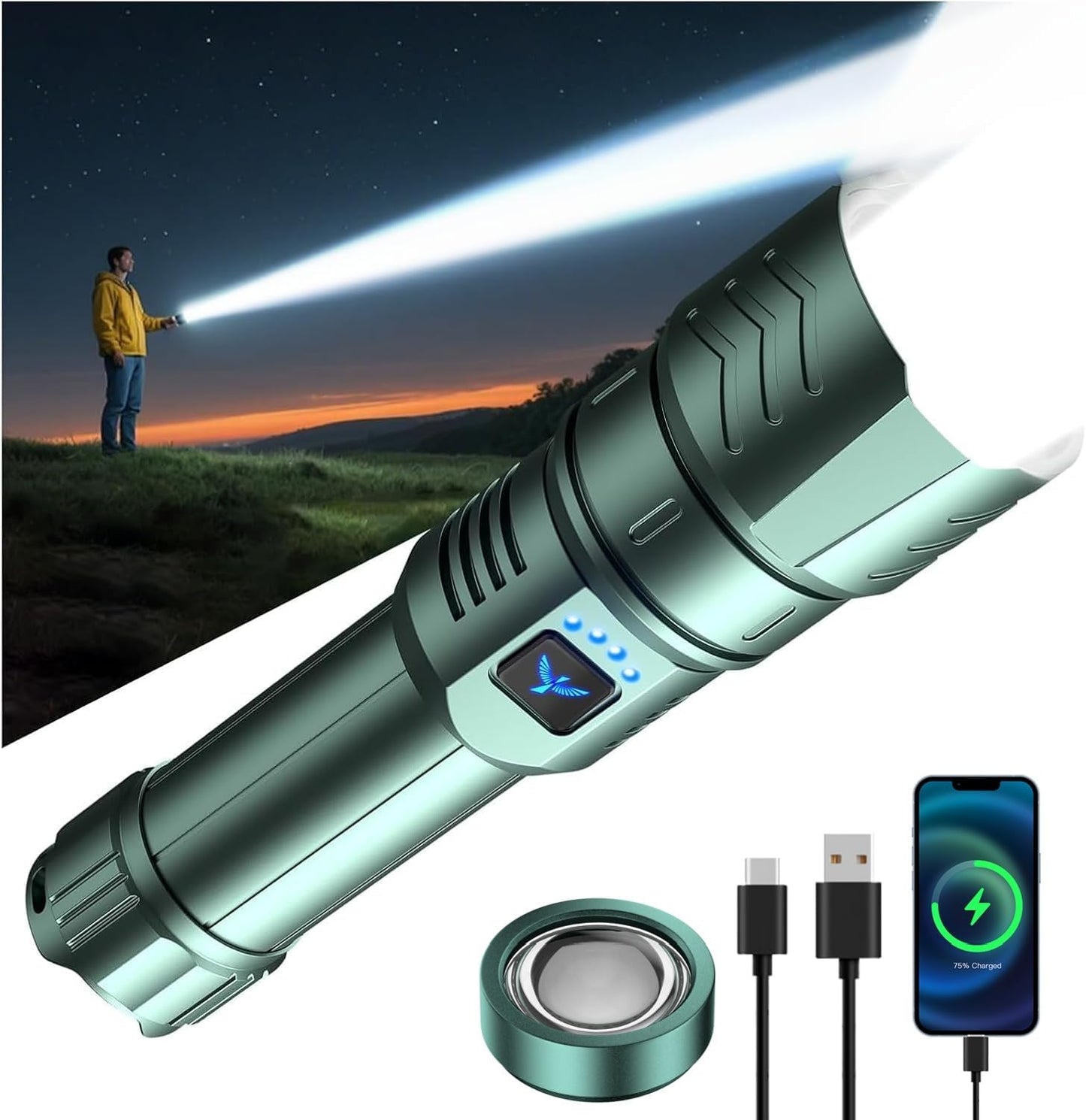 Linterna LED 3000 lúmenes recargable 4 modos impermeable