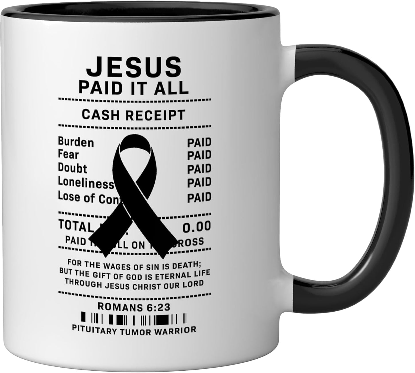 Taza cerámica para combatiente de tumor pituitario negra/blanca