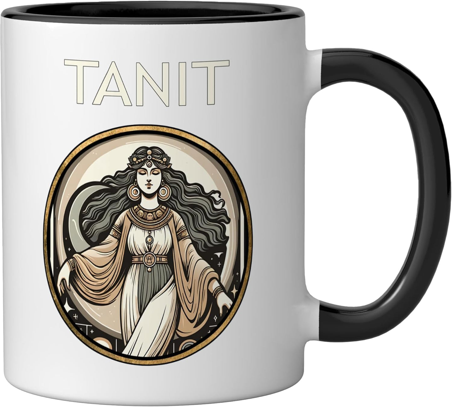 Taza cerámica Tanit diosa de la luna Cartago negra/blanca