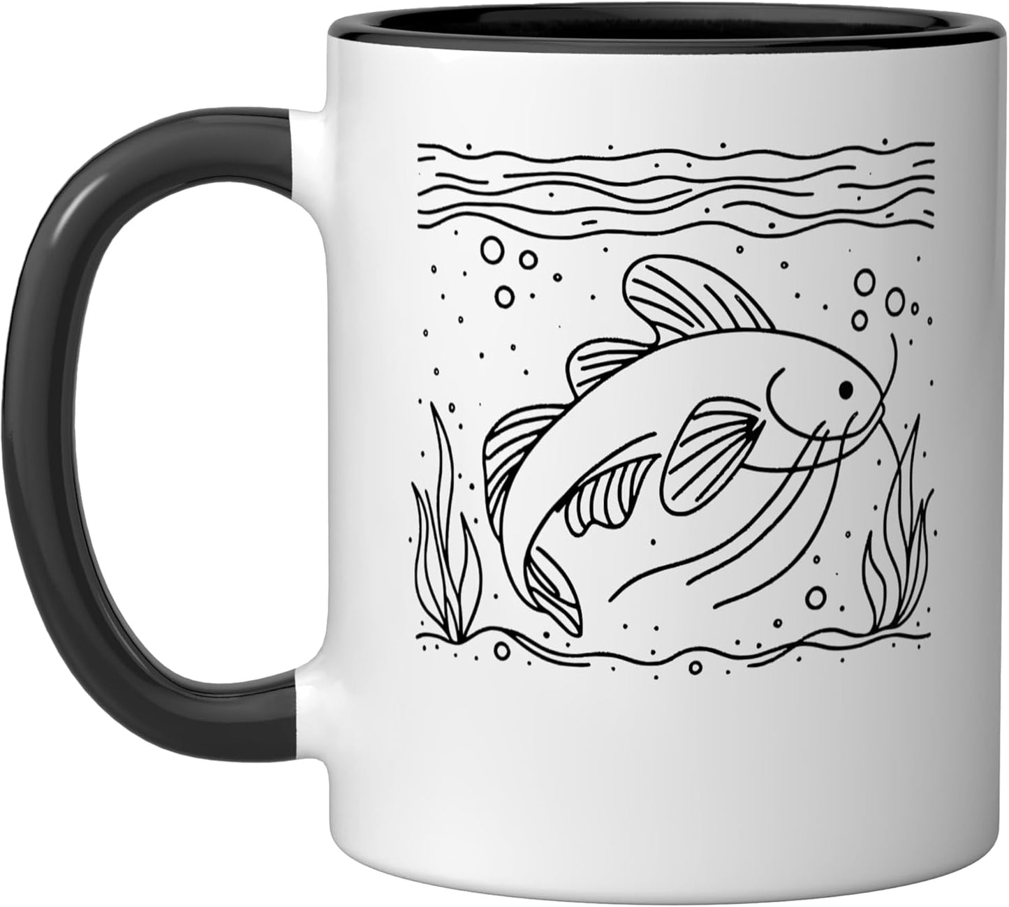 Taza Cerámica Porthole Catfish Line Art Negro/Blanco