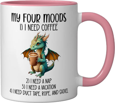 Taza Cerámica Café Dibujo Dragón Rosa/Blanco