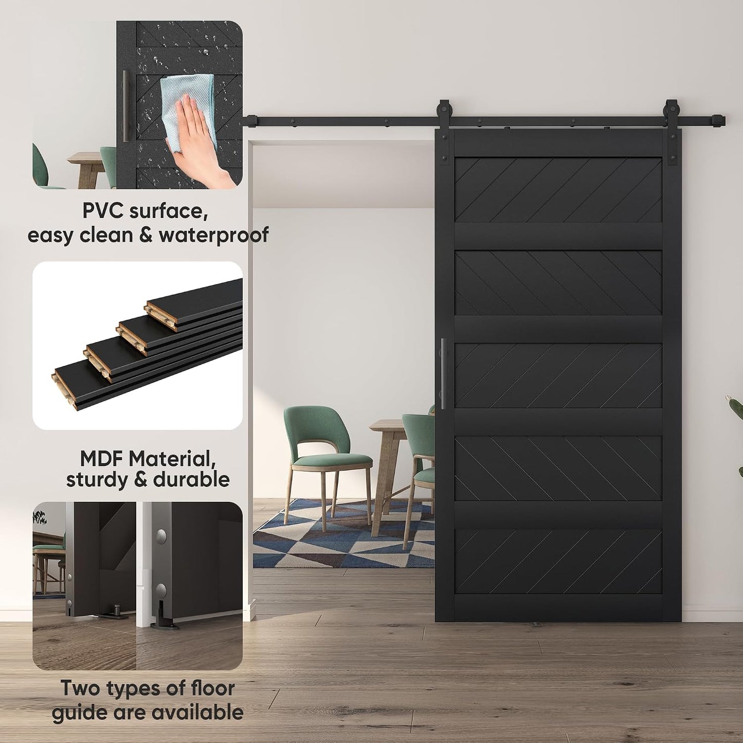 Puerta granero 42x84pulg kit corredera madera sólida MDF