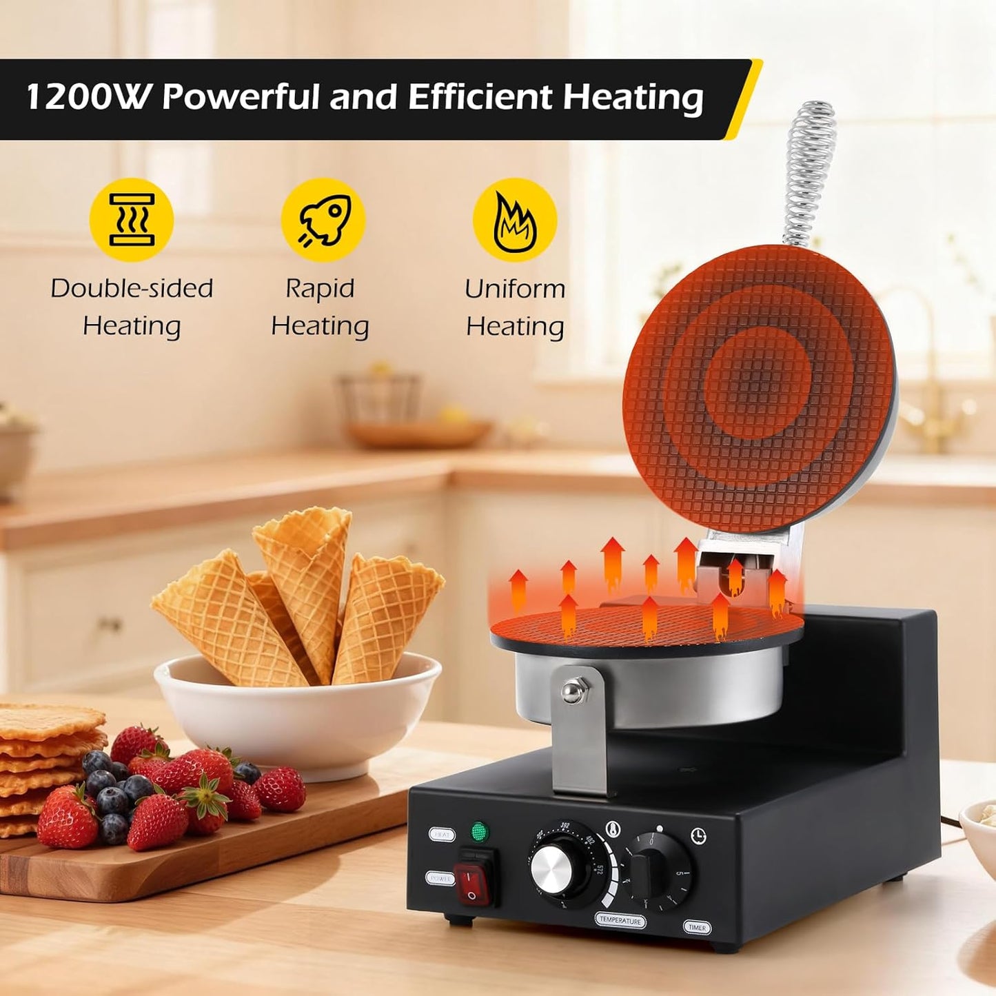 Makina de panqueques comercial 2400W doble cara y cono 1200W
