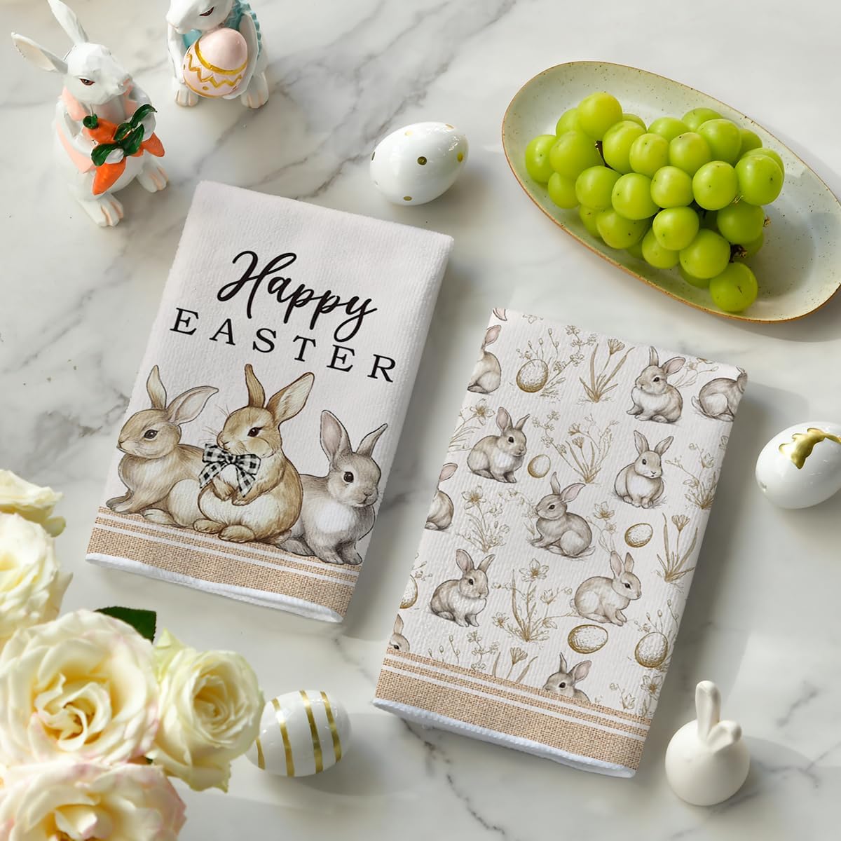 Toallas de cocina con diseño de conejo, huevos y flores 18 x 26 pulgadas