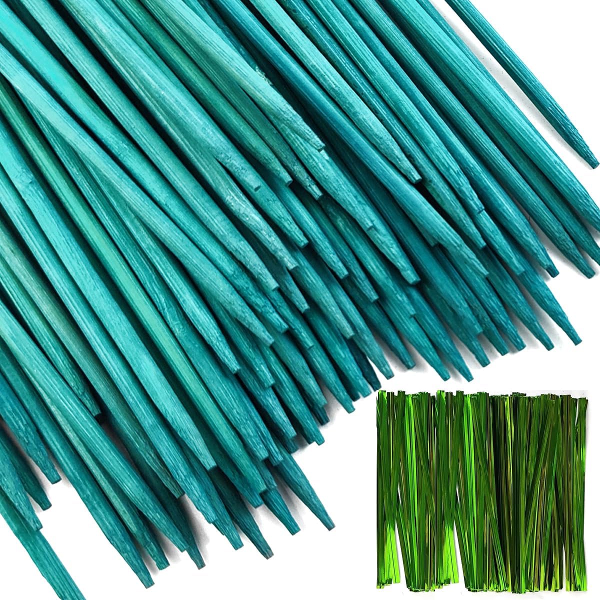 100 Estacas Jardín Madera 18pulg con 100 Lazos 4pulg Bambú Verde