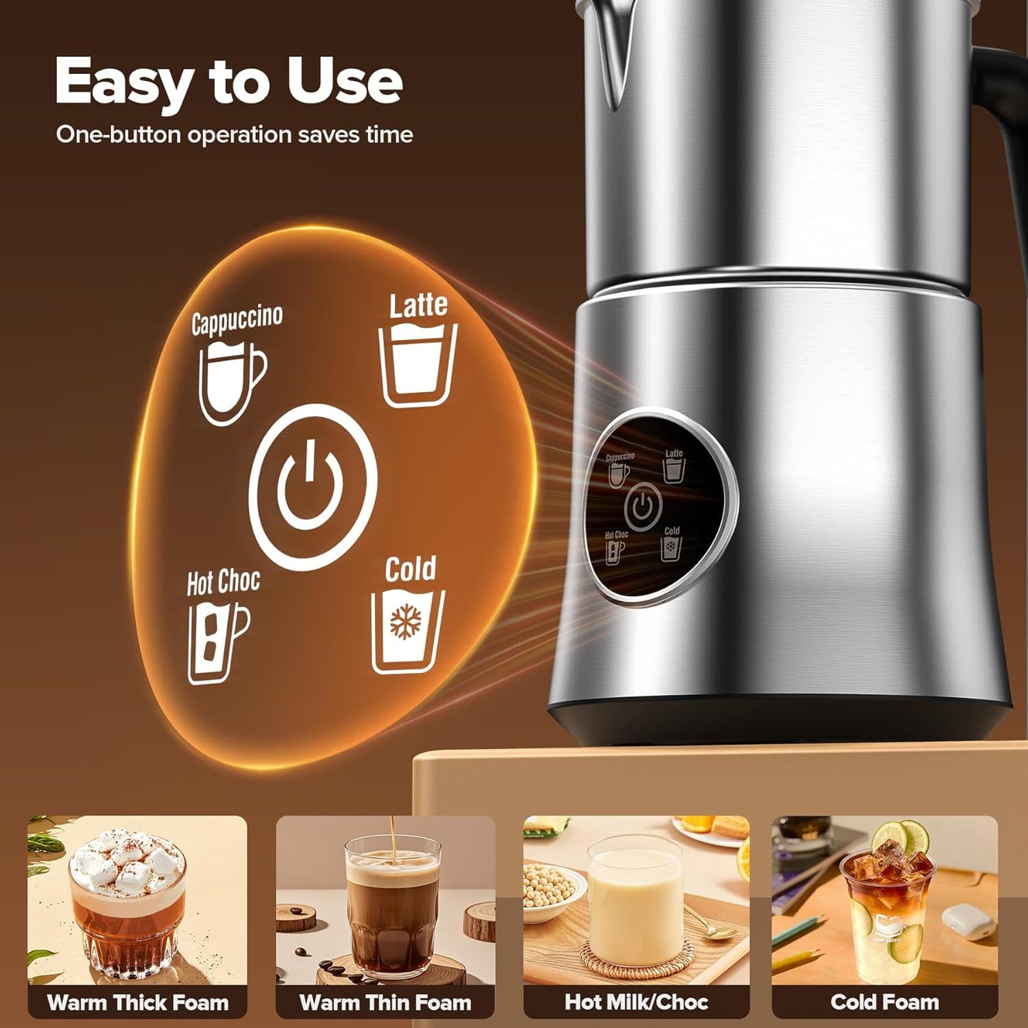 Espumador leche 4en1 acero inox jarra desmontable