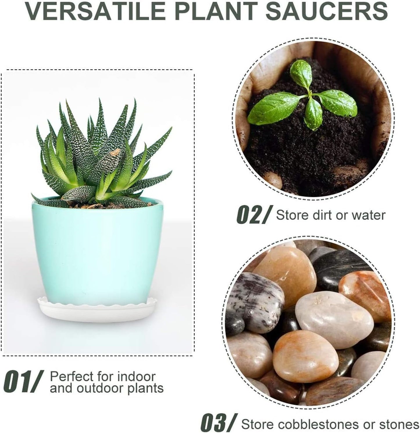Set 13 Pzas Bandejas Plástico Blanco para Plantas 6-10pulg