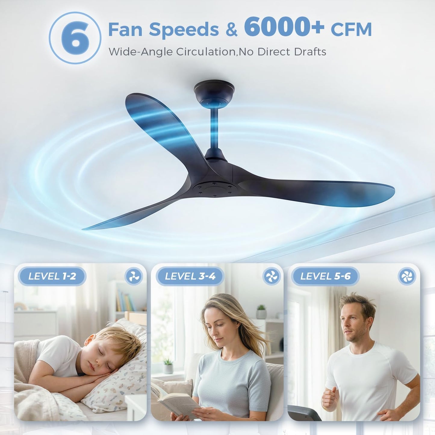 Ventilador techo negro 52pulg exterior 6 velocidades