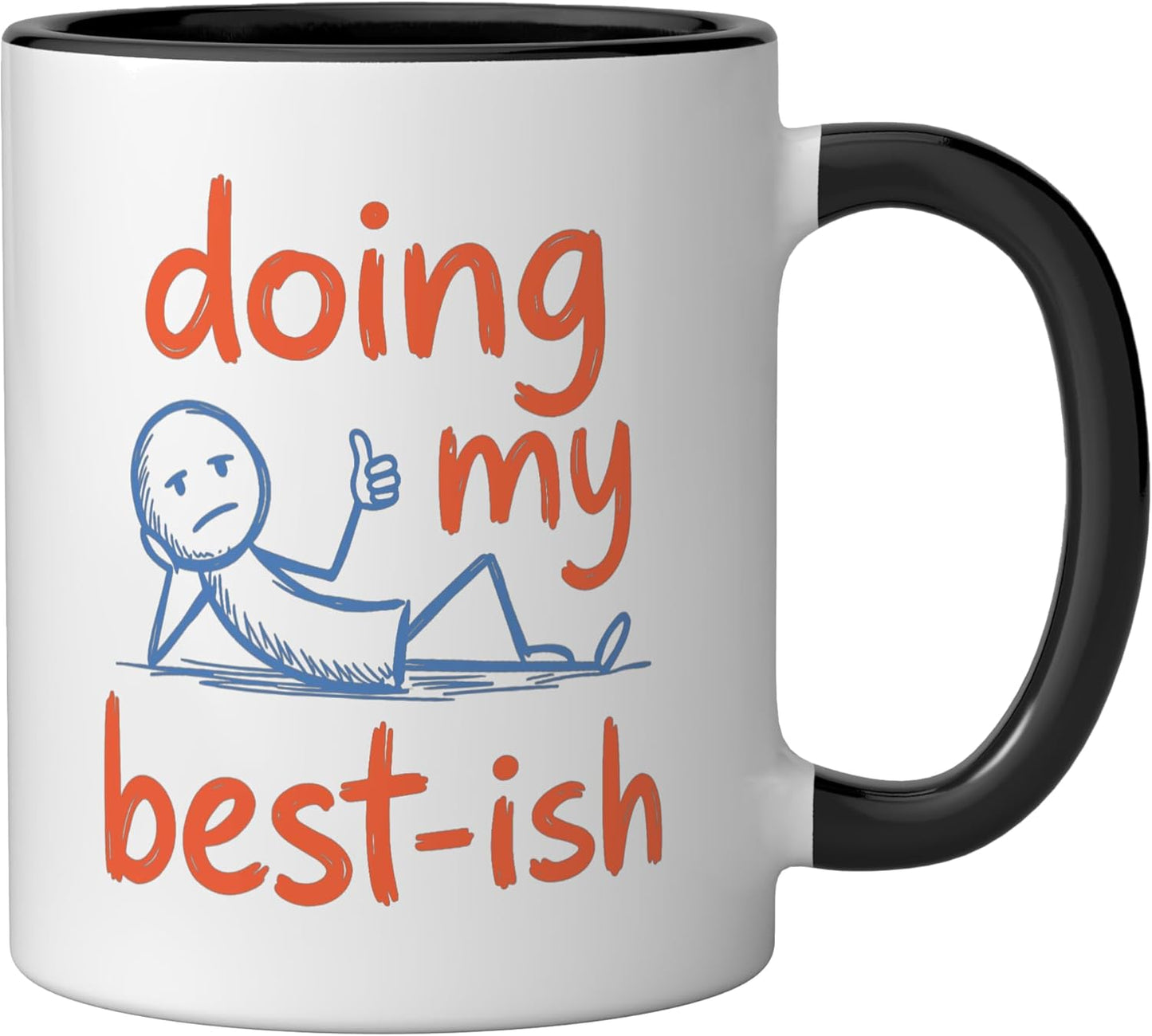 Taza cerámica de vida sarcástica con dibujo humorístico negro/blanco