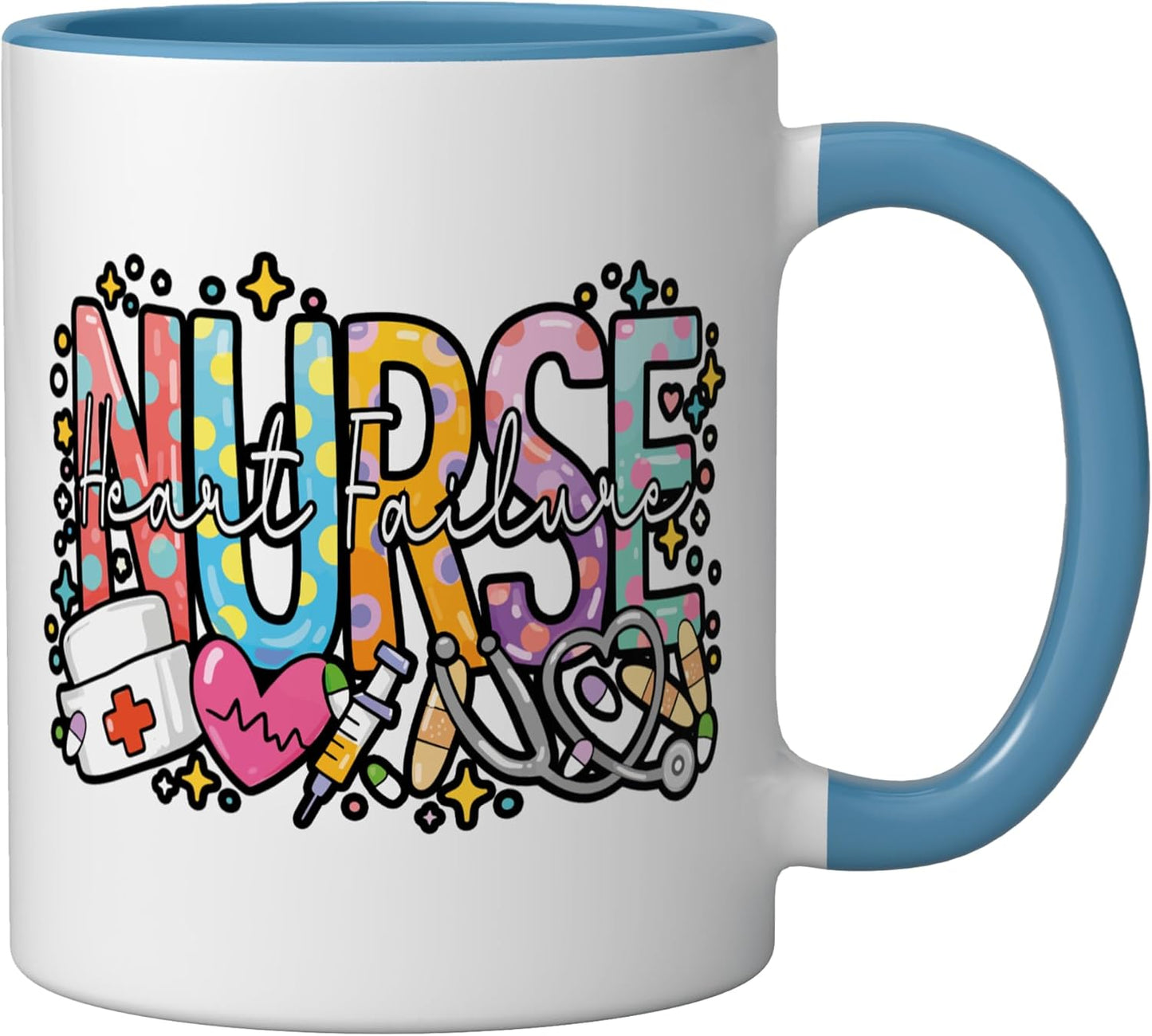 Taza cerámica para enfermeras de falla cardíaca en día de la enfermera azul/blanco