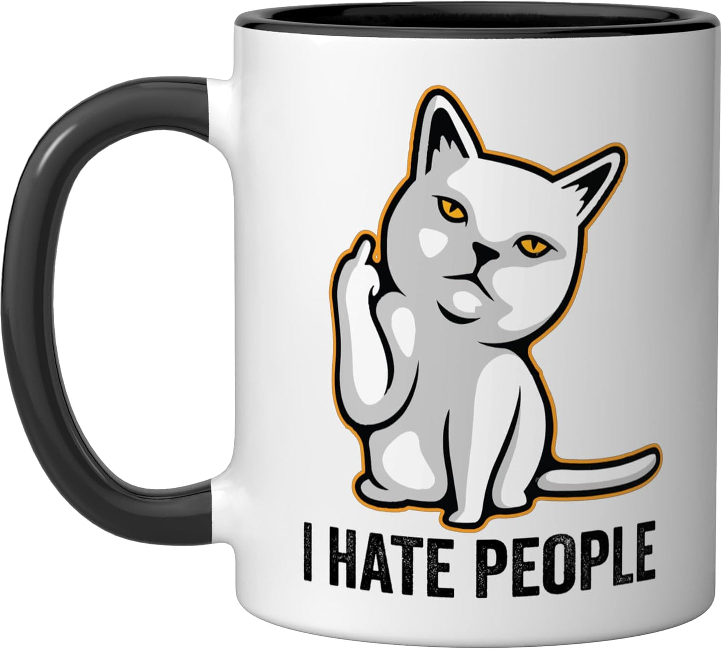 Taza Cerámica Gato Dando el Dedo Negro/Blanco