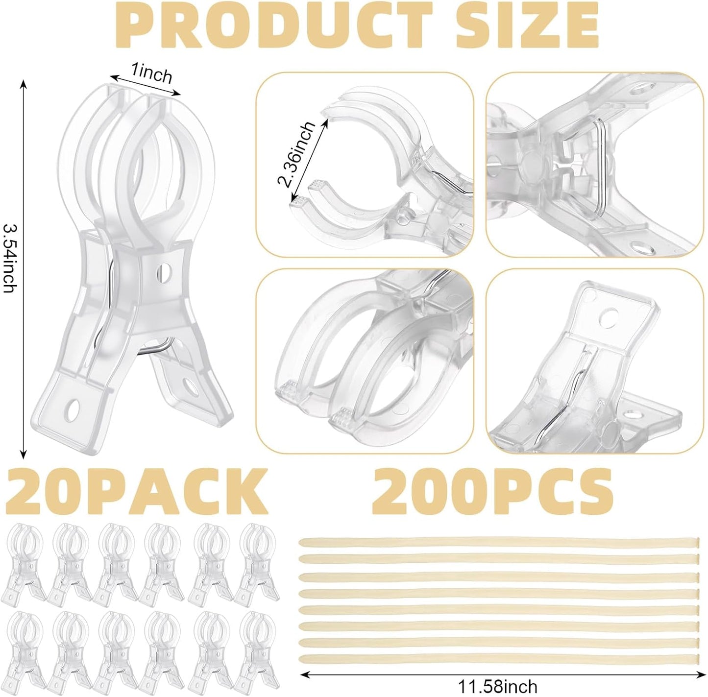 Pack 20 Clips Arco Globos 3.5pulg Plástico Transparente