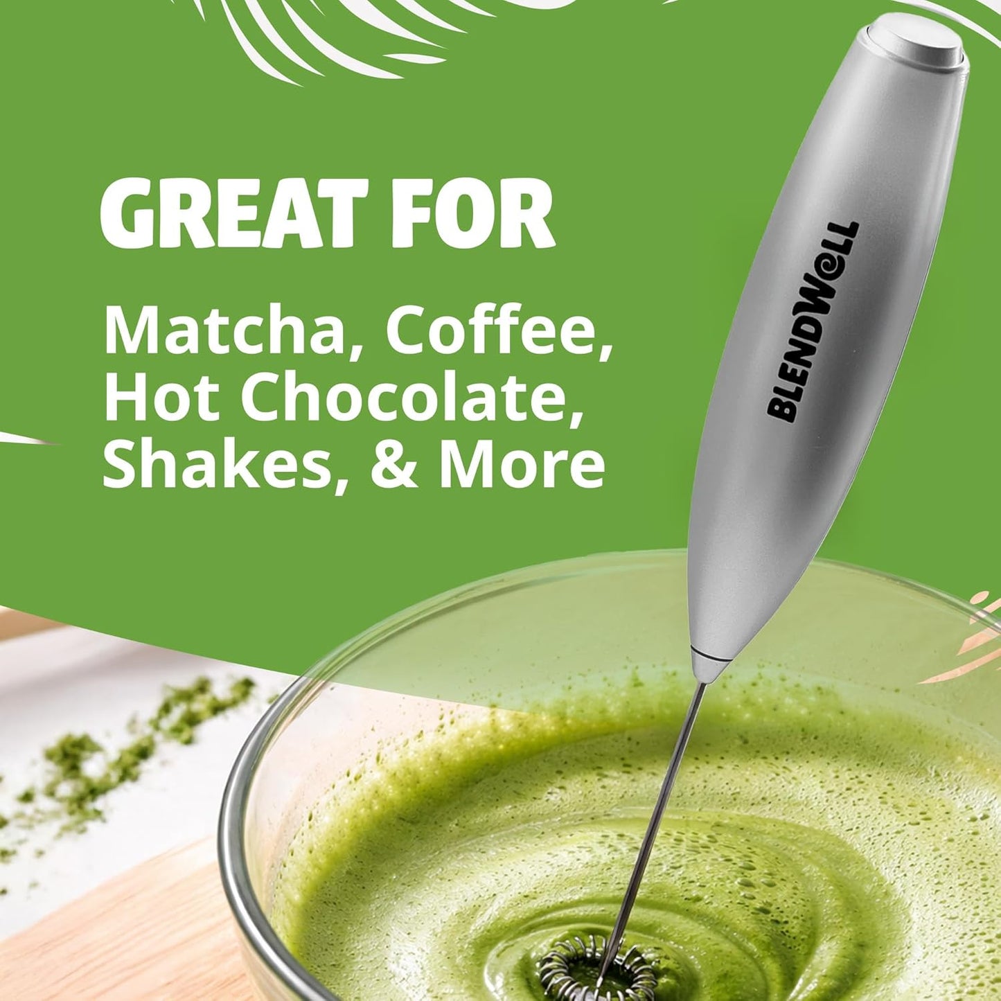 Espumador de leche eléctrico BlendWell para café y matcha con soporte