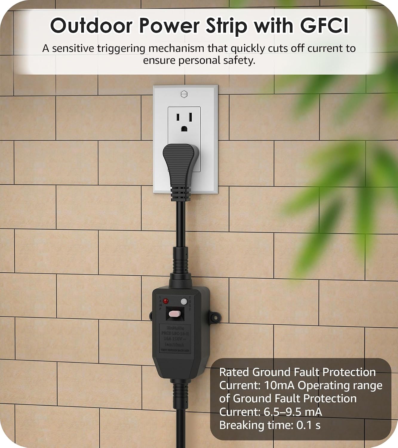 Regleta GFCI exterior con estaca cable impermeable jardín