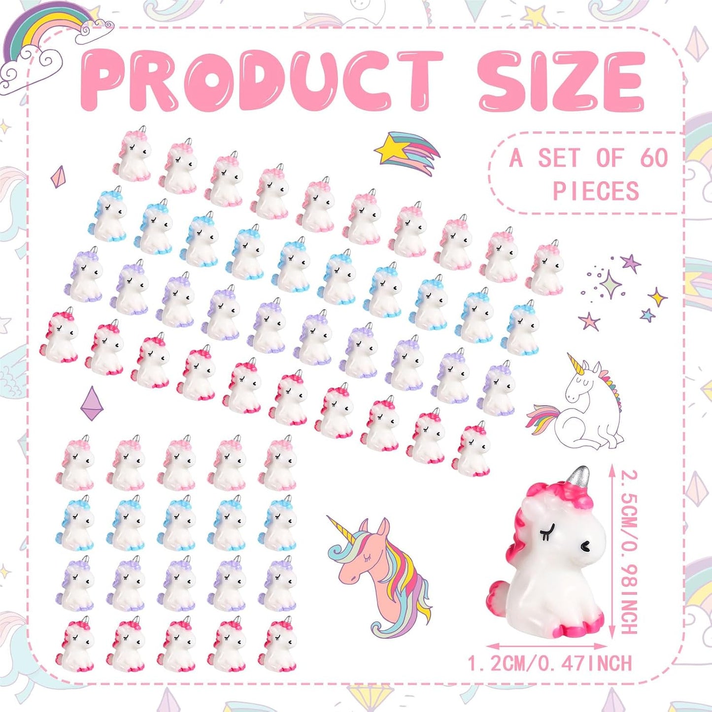 60 Pzas Figuras Unicornio Mini Resina Decoración Jardín